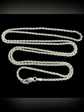 30” HAN Italy Solid Sterling Silver 925 Rope Necklace Lobster Clasp 2mm 9.8g